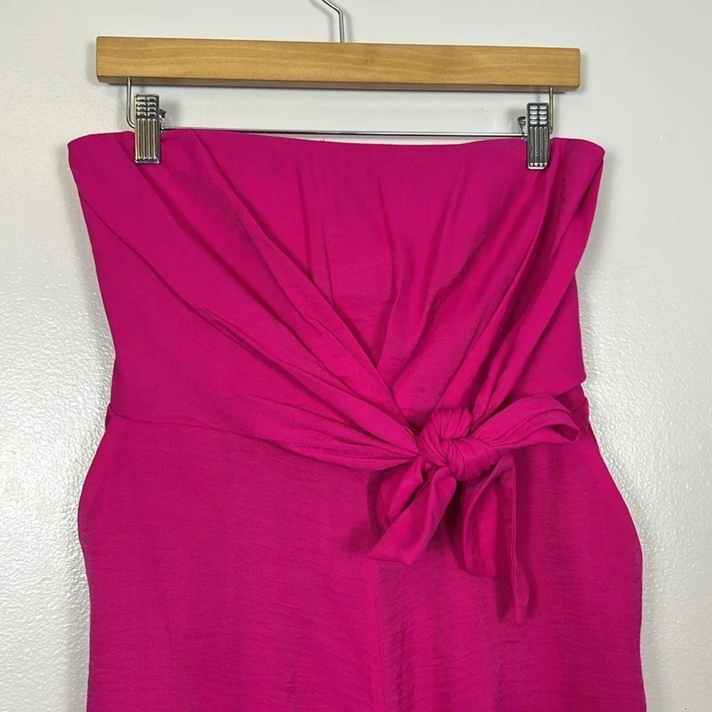 Anthropologie Galatea Strapless Tie Front Wide Leg Jumpsuit Fuchsia Pink Culotte - Picture 9 of 16